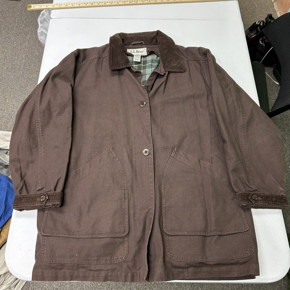 LL Bean Field Coat womans Medium Brown Flannel Lined Barn Jacket Canvas Utility